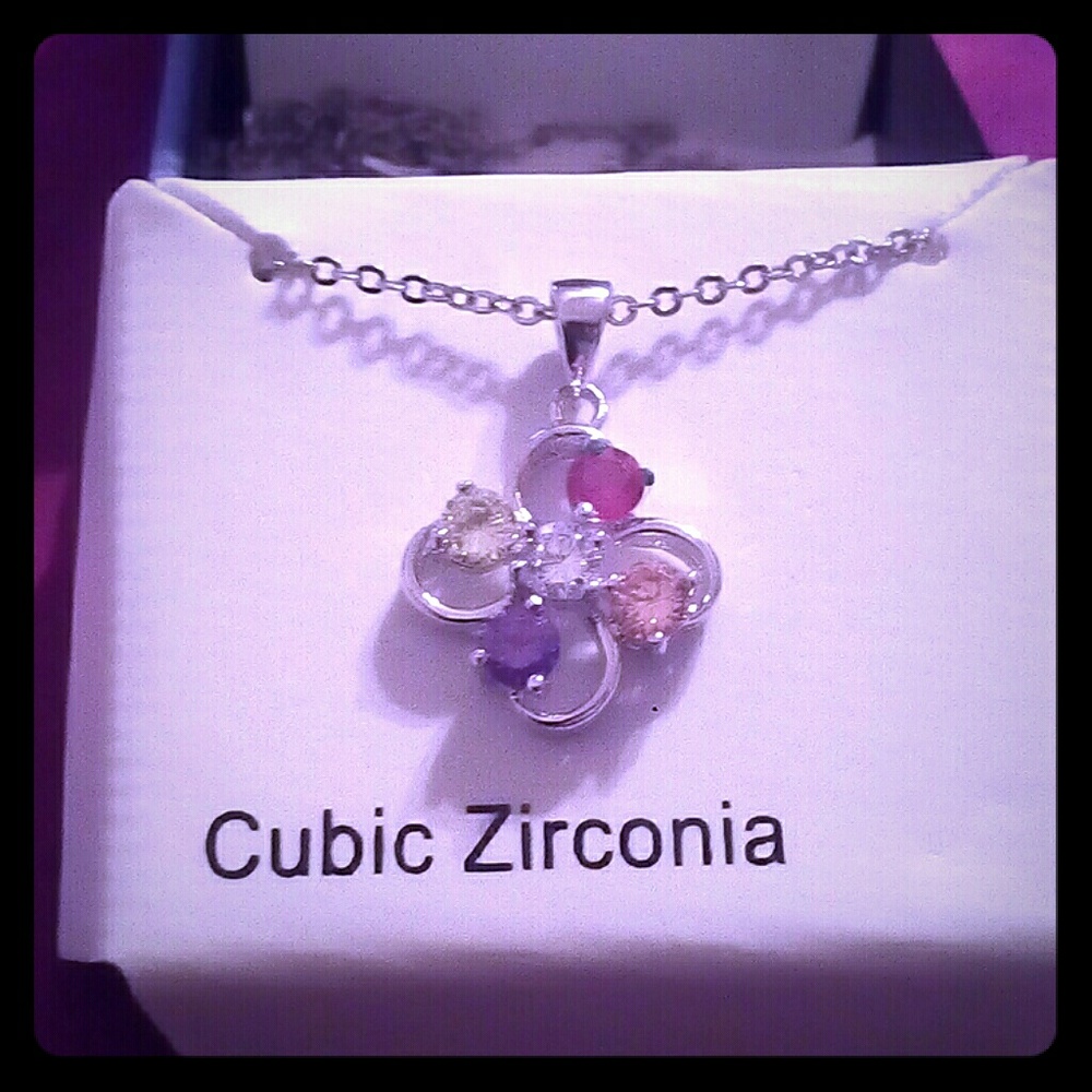 New directions silver tone multi colored necklace